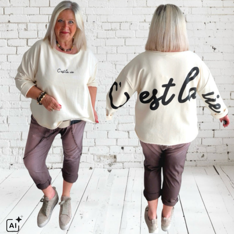 Sweater "C'EST LA VIE", vanille