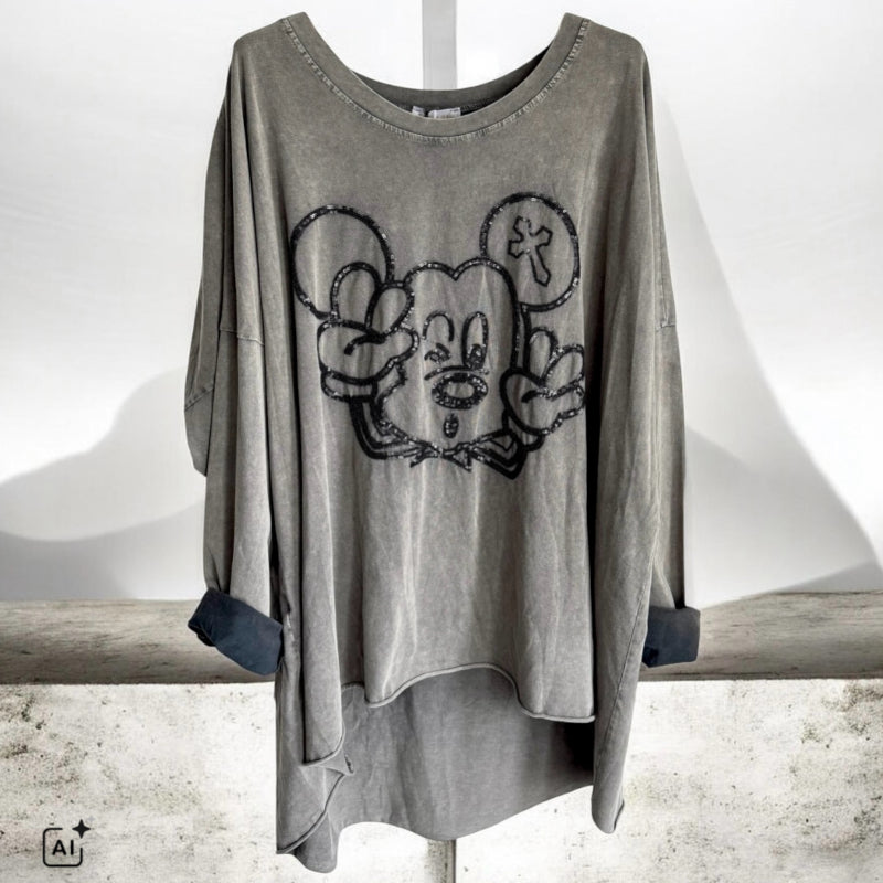 oversized Langarm Shirt "MOUSE", anthrazit (lieferbar ab ca. 09.09.) (Kopie)