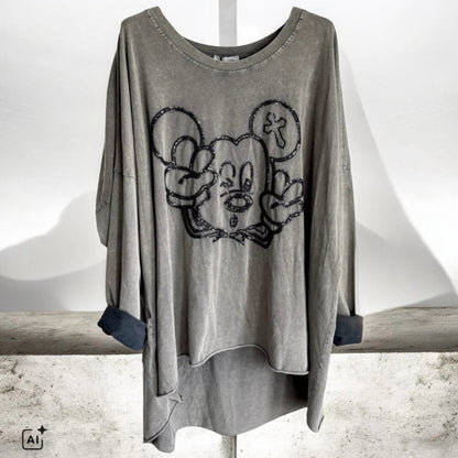 oversized Langarm Shirt "MOUSE", anthrazit (lieferbar ab ca. 09.09.) (Kopie)
