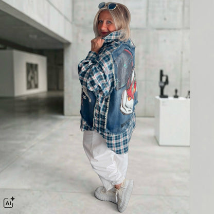 ROSE Flanell/Denim Hemd/Jacke "MOUSE", kariert mit Pailetten