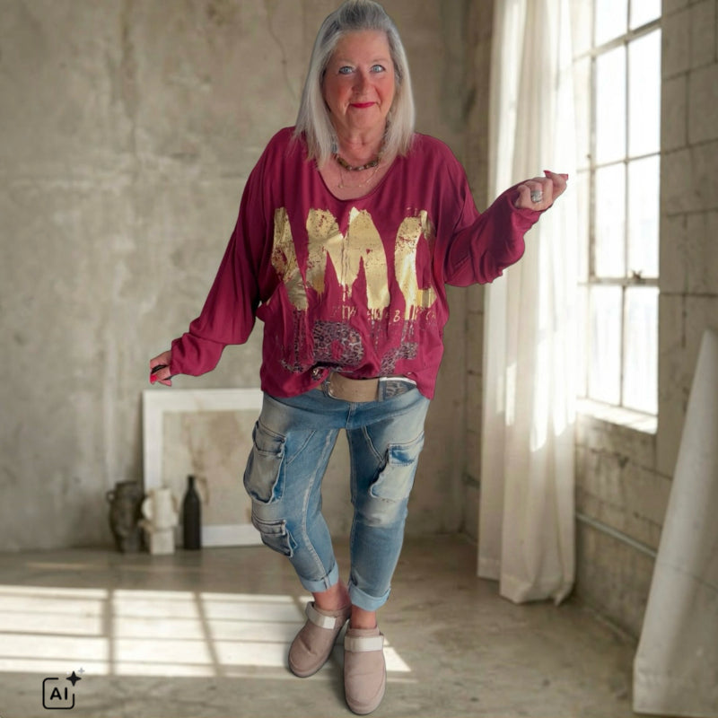 Viskose Langarm Shirt "AMORE", bordeaux