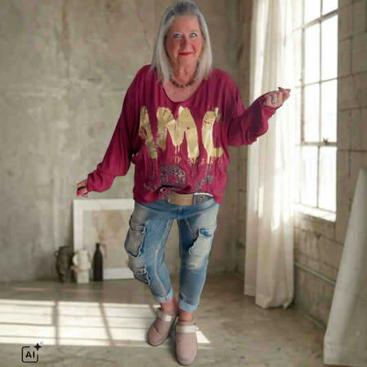 Viskose Langarm Shirt "AMORE", bordeaux
