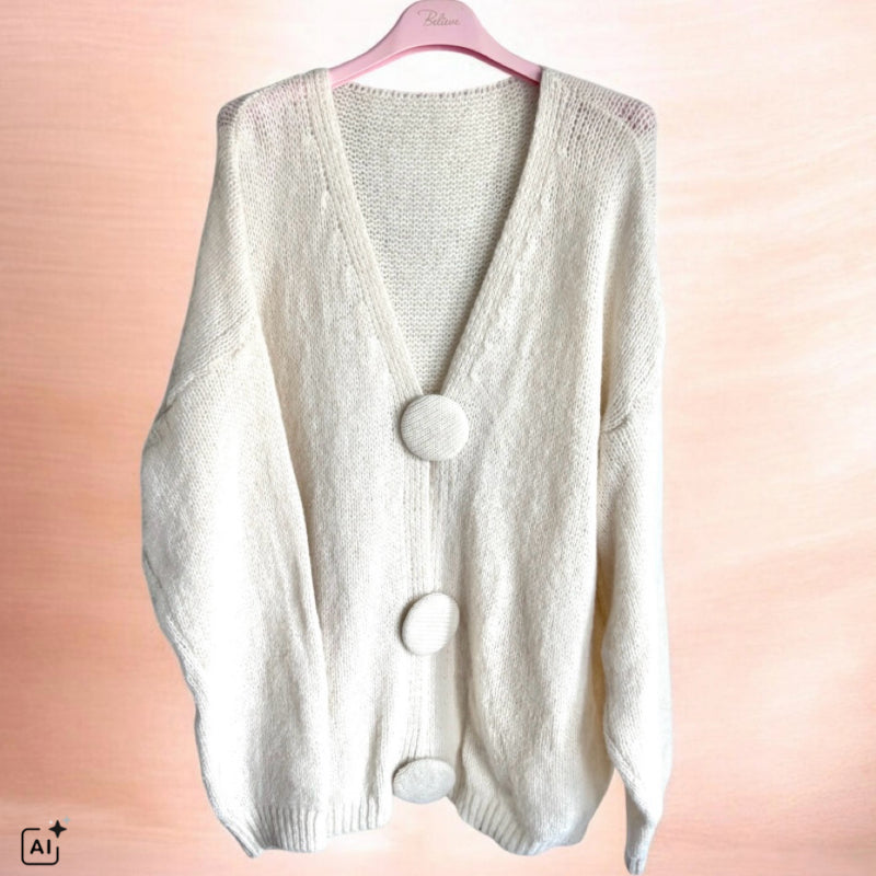 Pullover/Cardigan "CHANGE ME" mit großen Knöpfen, ecru