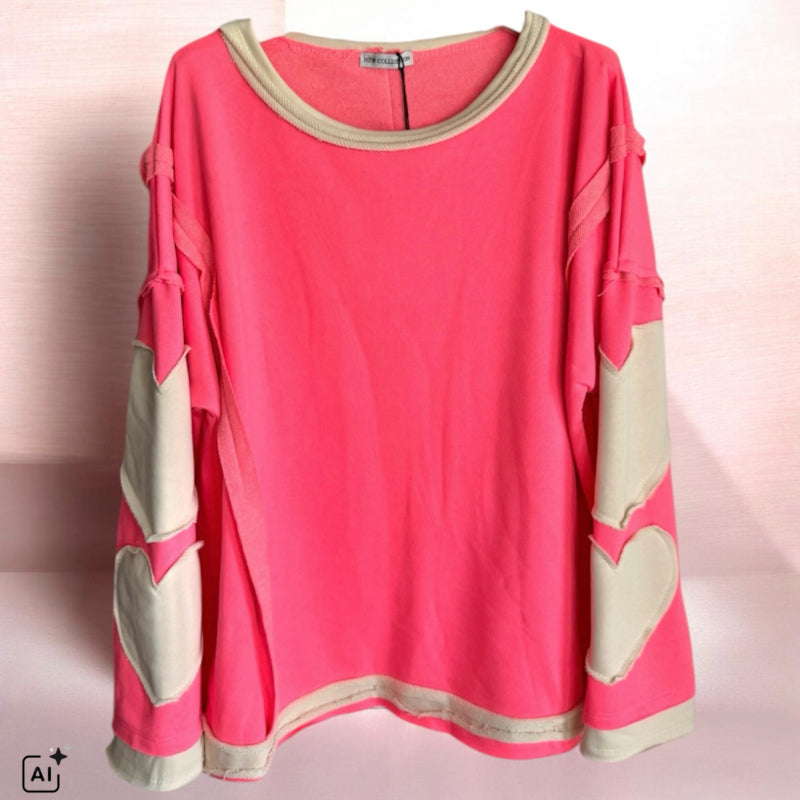 Sweater "HEART PATCH", neonkoralle