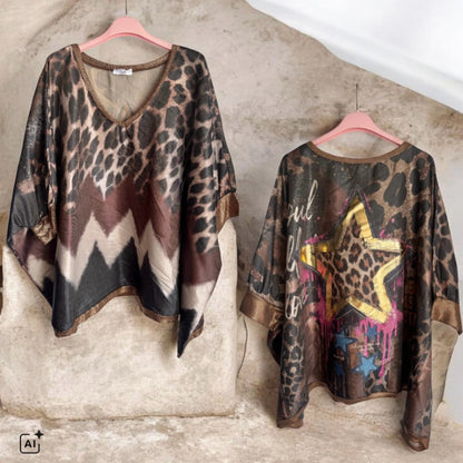 Viskose Shirt "SOULFULL", schoko-multi