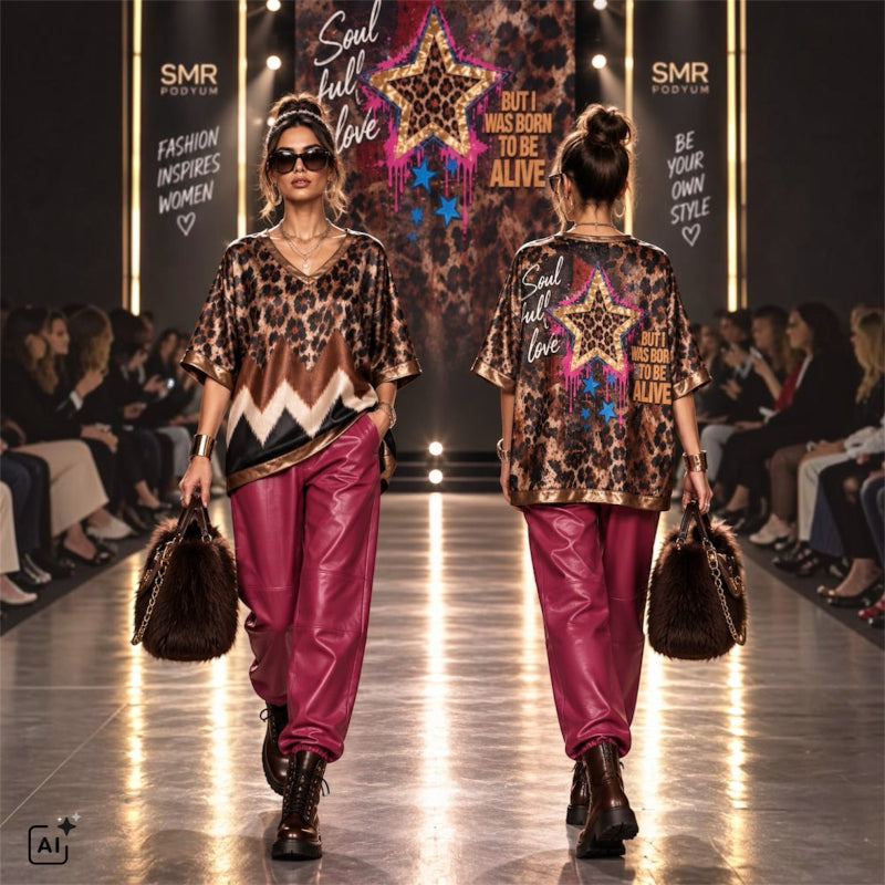 Viskose Shirt "SOULFULL", schoko-multi