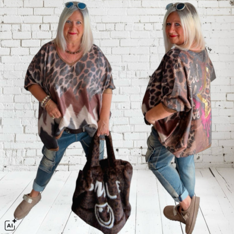 Viskose Shirt "SOULFULL", schoko-multi