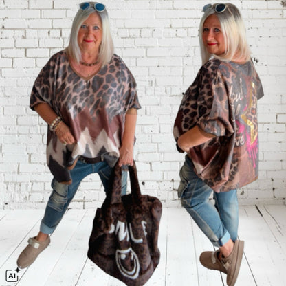 Viskose Shirt "SOULFULL", schoko-multi