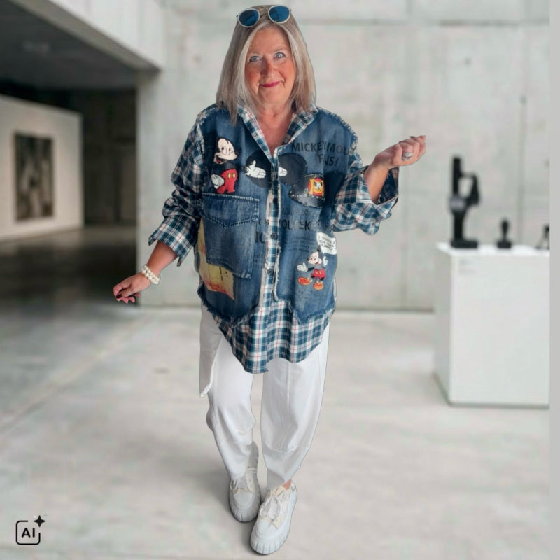 ROSE Flanell/Denim Hemd/Jacke "MOUSE", kariert mit Pailetten