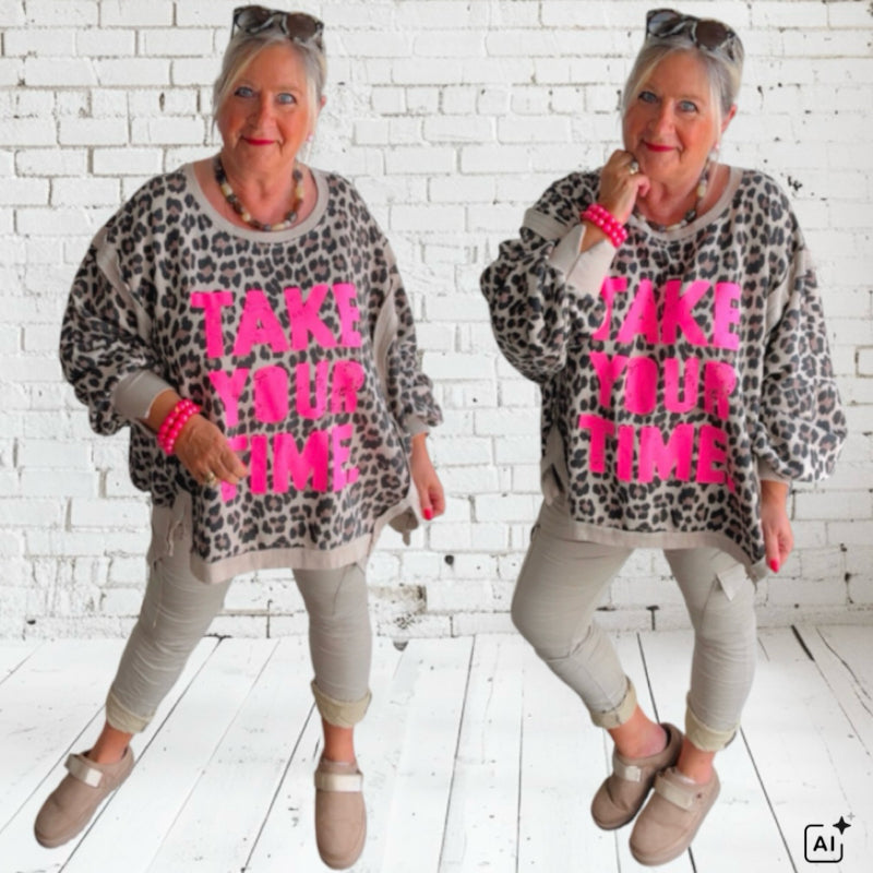 Sweater "TAKE YOUR TIME", Leo-beige