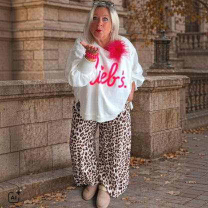 Sweater "Lieb's", weiß-neonpink