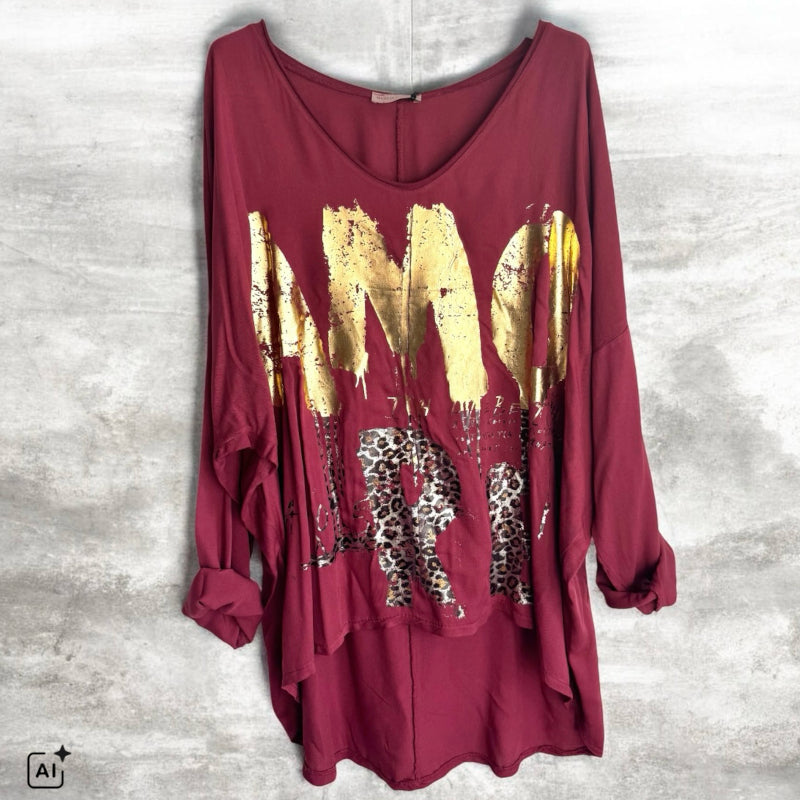 Viskose Langarm Shirt "AMORE", bordeaux