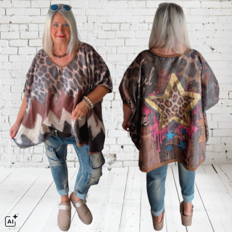Viskose Shirt "SOULFULL", schoko-multi