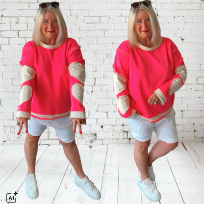 Sweater "HEART PATCH", neonkoralle