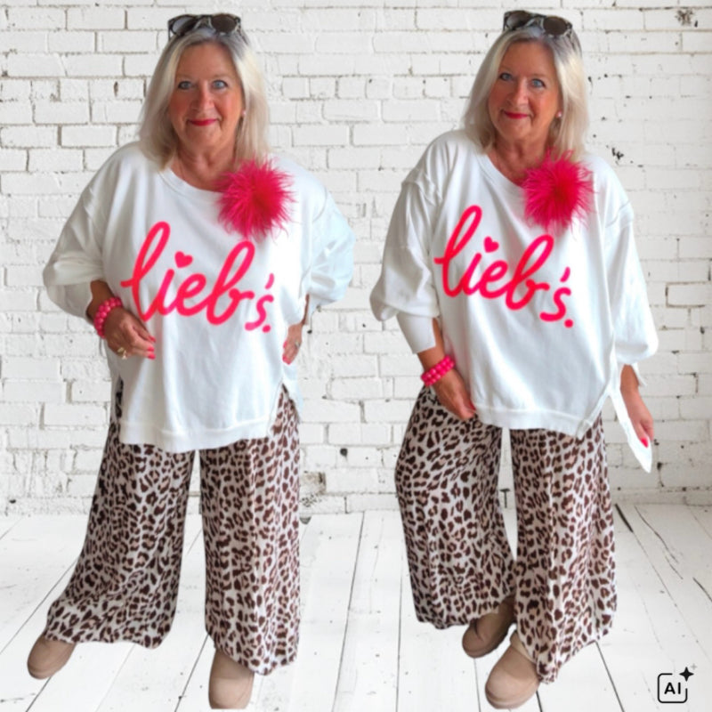 Sweater "Lieb's", weiß-neonpink