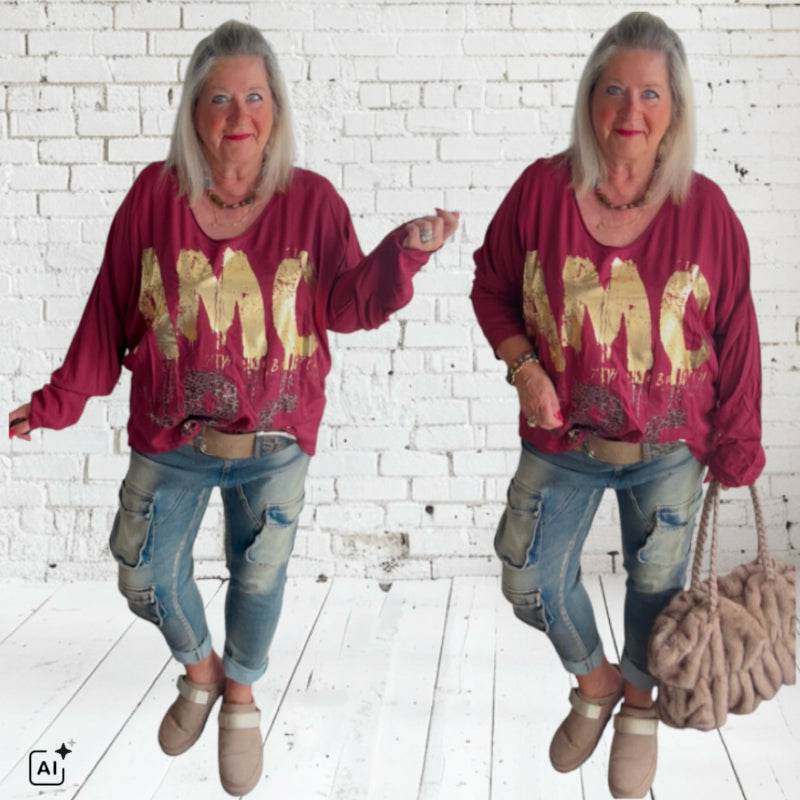 Viskose Langarm Shirt "AMORE", bordeaux