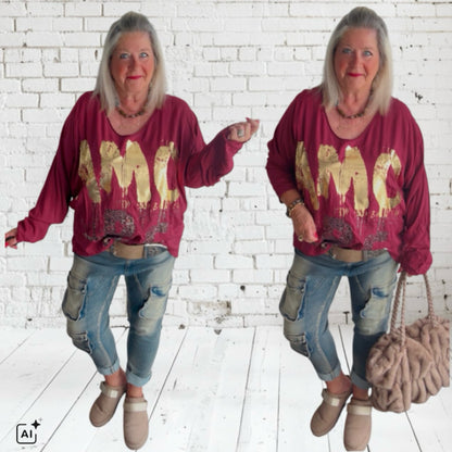 Viskose Langarm Shirt "AMORE", bordeaux
