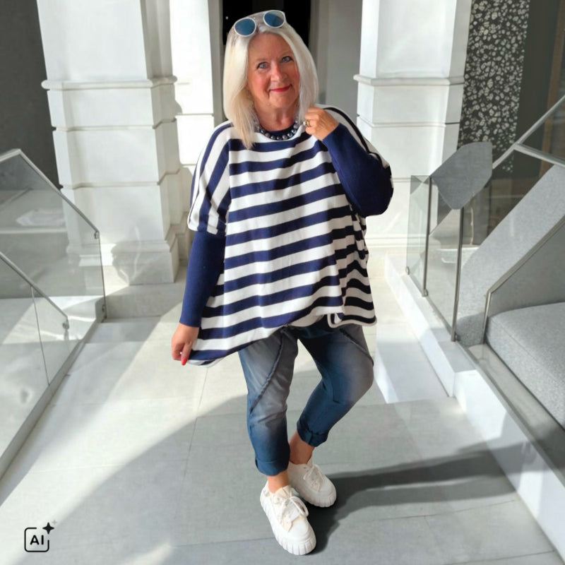 oversized Strickpullover "STRIPEEE", navy