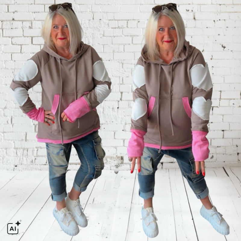 Hoodie "HEART PATCH", taupe