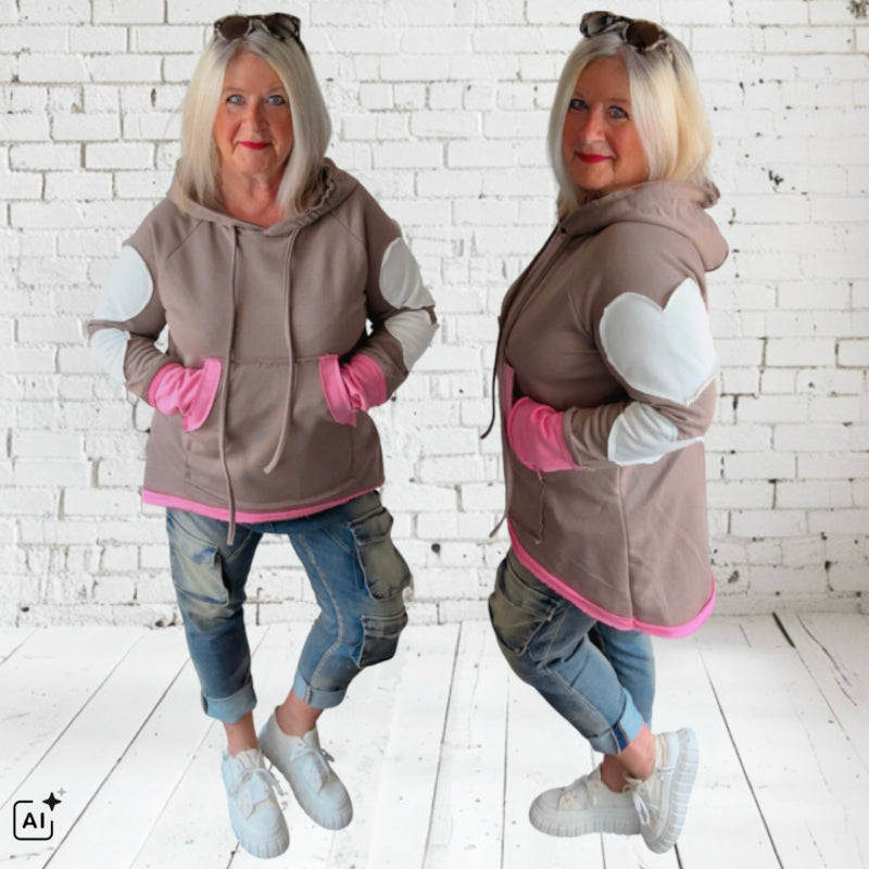 Hoodie "HEART PATCH", taupe