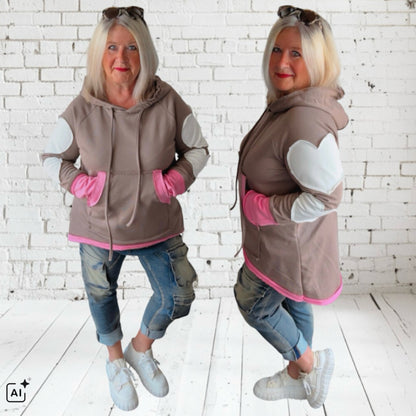 Hoodie "HEART PATCH", taupe