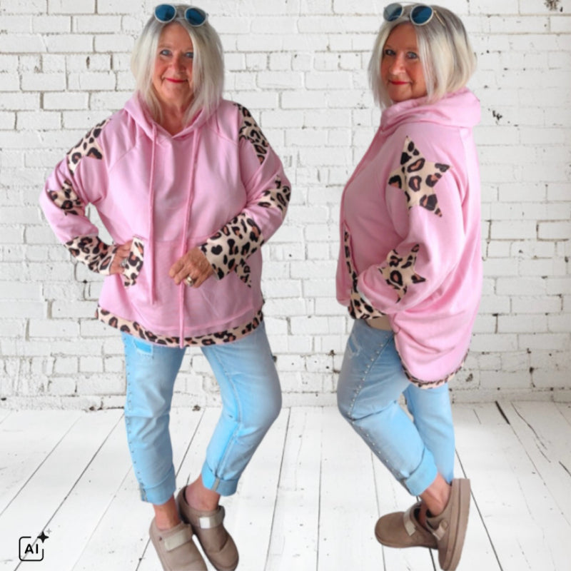 Hoodie "STAR PATCH LEO", rosa