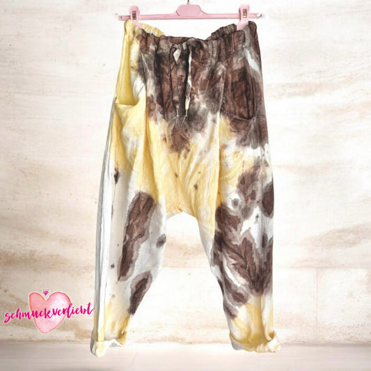 Leinen Baggy Hose "BATIK", braun-gelb