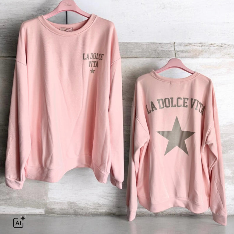 Roundneck Sweater "LA DOLCE VITA", light peach