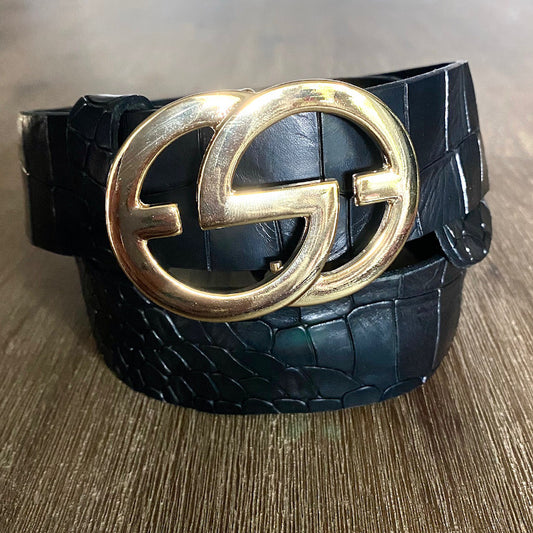 Schwarz Kroko Script Gold